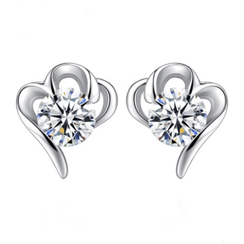 Orecchini a Bottone in Zirconia a Forma di Cuore in Argento Sterling 925 per Donna Elegante Stile Piccola Fragranza Regalo Gioielli