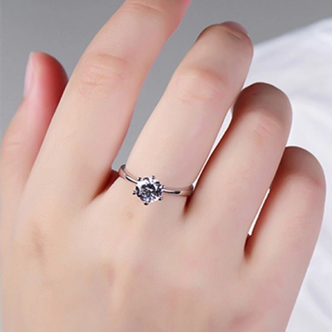 S925 Sterlingsilber Sechszack Solitär Moissanit Ring Für Damen Koreanischer Stil Klassisch Verstellbare Öffnung Silberner Ring Eleganter Schmuck Geschenk
