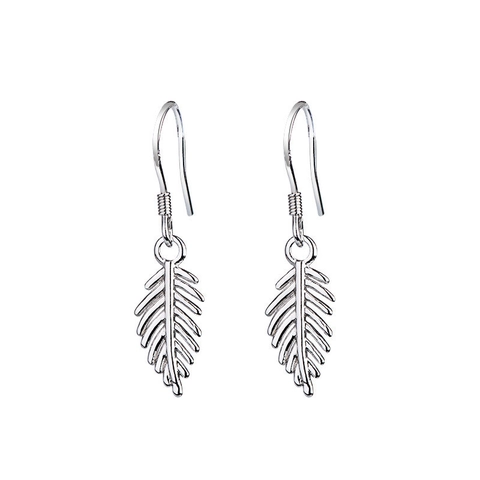 S925 Sterling Silver Leaf Drop Earrings Delicate Feather Design Long Ear Hooks For Women Simple Minimalist Fashion Jewelry