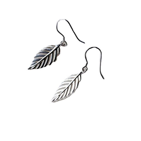 S925 Sterling Silver Leaf Drop Earrings Delicate Feather Design Long Ear Hooks For Women Simple Minimalist Fashion Jewelry