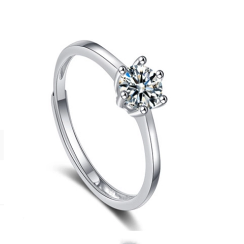 S925 Sterlingsilber Sechszack Solitär Moissanit Ring Für Damen Koreanischer Stil Klassisch Verstellbare Öffnung Silberner Ring Eleganter Schmuck Geschenk