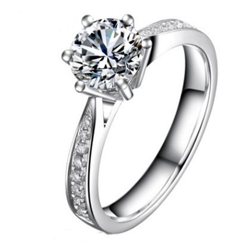 Anillo de Compromiso Clásico de Plata de Ley 925 con Engaste de Seis Garras Brillante Redondo para Mujer Banda Abierta Ajustable