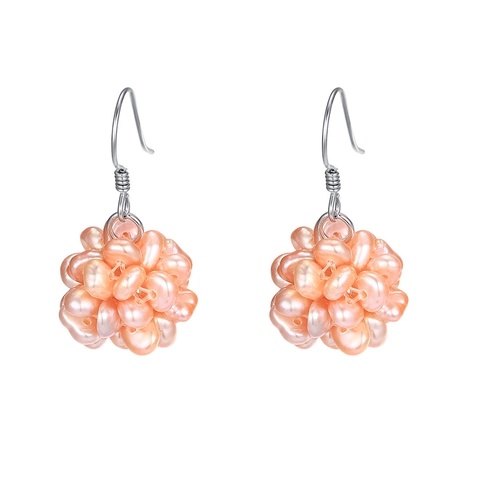 Pendientes de Gancho en Racimo de Perlas de Agua Dulce Naturales Hechos a Mano para Mujer Poste de Plata de Ley 925 Pendientes Colgantes Asimétricos