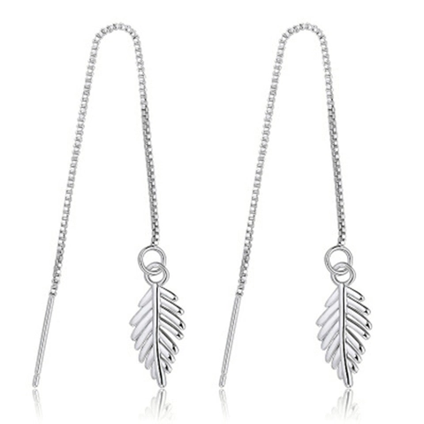 S925 Sterling Silver Leaf Threader Earrings For Women Minimalist Long Tassel Drop Ear Line Sweet Nature Jewelry Gift