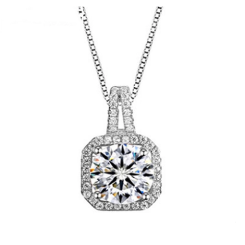 Collana con Ciondolo Halo Quadrato in Argento Sterling 925 per Donna con Zirconia Scintillante Intarsiata Gioielli da Regalo