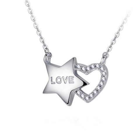 925 Sterlingsilber Stern Herz Anhänger Halskette Für Damen Zirkonia Eingelegt Love Gravur Schlüsselbein Kette Schmuck