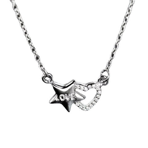 925 Sterlingsilber Stern Herz Anhänger Halskette Für Damen Zirkonia Eingelegt Love Gravur Schlüsselbein Kette Schmuck