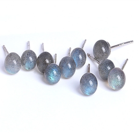 Vintage 925 Sterling Silver Natural Labradorite Round Stud Earrings For Women Elegant Blue Moonstone Style Jewelry Gift