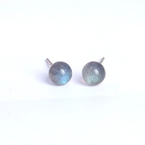 Vintage 925 Sterling Silver Natural Labradorite Round Stud Earrings For Women Elegant Blue Moonstone Style Jewelry Gift