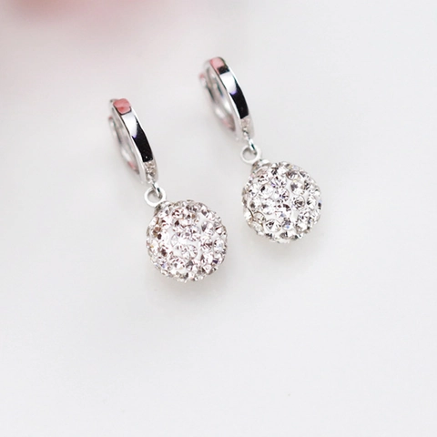 Boucles d'Oreilles Pendantes Boule Shamballa en Argent Sterling 925 Strass Pavé Créoles Géométriques pour Femmes Bijoux