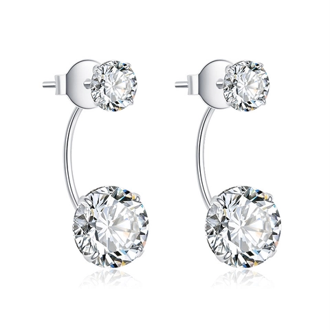 Orecchini a Bottone in Argento Sterling 925 Con Doppia Zirconia per Donna Eleganti Ear Jacket Regalo Gioielli San Valentino