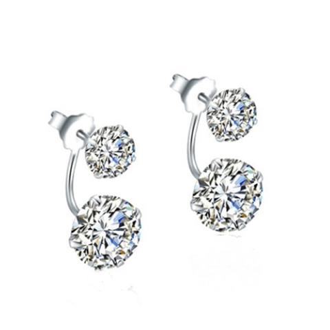 Orecchini a Bottone in Argento Sterling 925 Con Doppia Zirconia per Donna Eleganti Ear Jacket Regalo Gioielli San Valentino
