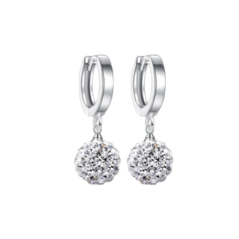 Boucles d'Oreilles Pendantes Boule Shamballa en Argent Sterling 925 Strass Pavé Créoles Géométriques pour Femmes Bijoux