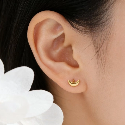 Orecchini a Bottone a Luna in Argento Sterling S925 per Donna Minimalisti Crescente Orecchini Placcati Oro Argento Oro Rosa Gioielli Moda