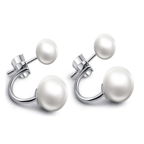 Orecchini a Bottone con Doppia Perla in Argento Sterling 925 e Madreperla Naturale Eleganti Orecchini da Donna Gioielli