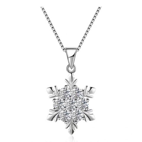 Collana con Ciondolo a Fiocco di Neve in Argento Sterling 925 per Donna Elegante Choker con Catena Box Intarsiata con Strass Gioielli