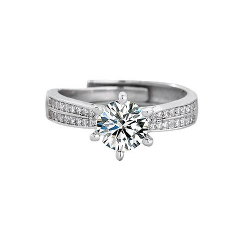 925 Sterlingsilber Zirkonia Ring Damen Klassisch Sechs-Klauen-Einstellung Verstellbarer Offener Ring Doppelreihiger Seitenschmuck