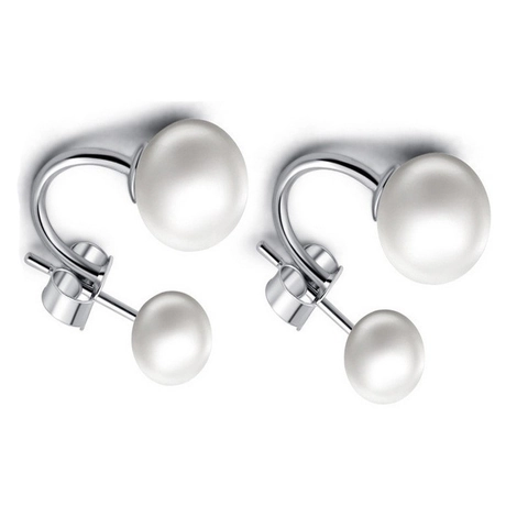 Orecchini a Bottone con Doppia Perla in Argento Sterling 925 e Madreperla Naturale Eleganti Orecchini da Donna Gioielli