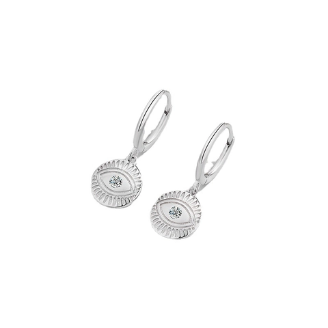 925 Sterling Silver Evil Eye Hoop Earrings For Women Geometric Round Zirconia Pendant Earrings Fashion Jewelry Gift