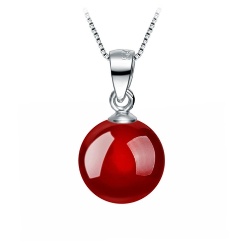 925 Sterlingsilber Halskette Für Damen Rote Achat Runde Perle Anhänger Elegante Schlüsselbeinkette Mode Schmuck Süßes Geschenk