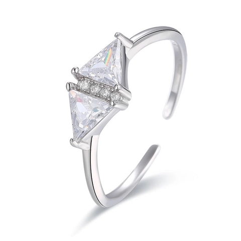 S925 Sterlingsilber Geometrisch Dreieck Zirkonia Verstellbar Offener Ring Für Damen Minimalistisch Leichter Luxus Schmuck Ring