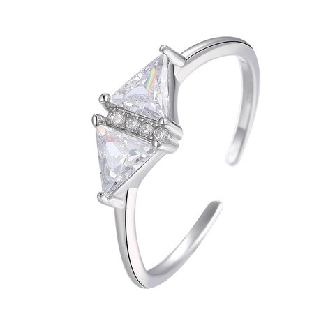 S925 Sterlingsilber Geometrisch Dreieck Zirkonia Verstellbar Offener Ring Für Damen Minimalistisch Leichter Luxus Schmuck Ring