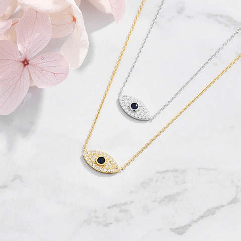 925 Sterlingsilber Böser Blick Halskette Für Damen Zirkonia Eingelegter Anhänger Zierliche Gold Silber Farbe Clavicle Kette Schmuck Geschenk