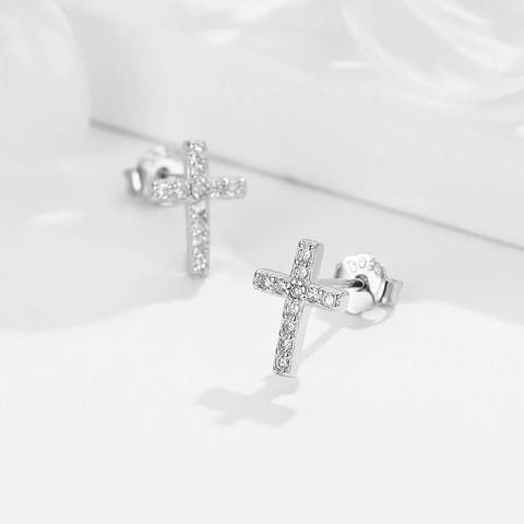 925 Sterling Zilveren Kruis Oorknopjes Met Ingelegde Zirkonia Goud Zilver Verguld Minimalistisch Kruis Sieraden Voor Dames Dagelijks