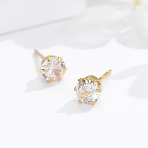 925 Sterlingsilber Vergoldet Sechs-Krallen-Kronen Ohrstecker Für Damen Elegant Rund Zirkonia Eingelegt Mode Schmuck Geschenk