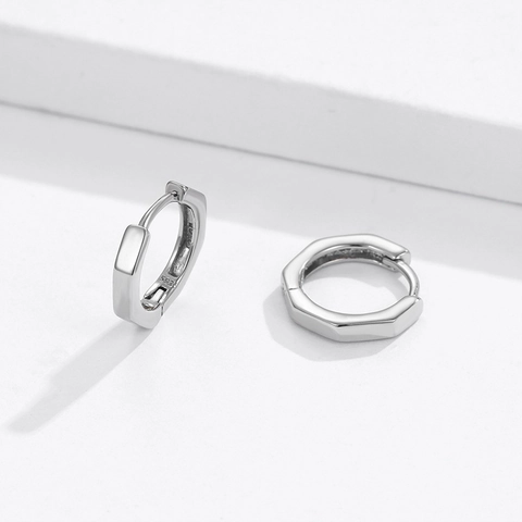 Boucles d'Oreilles Créoles Octogonales en Argent Sterling 925 pour Femmes Minimaliste Géométrique Bijoux en Argent Cadeau