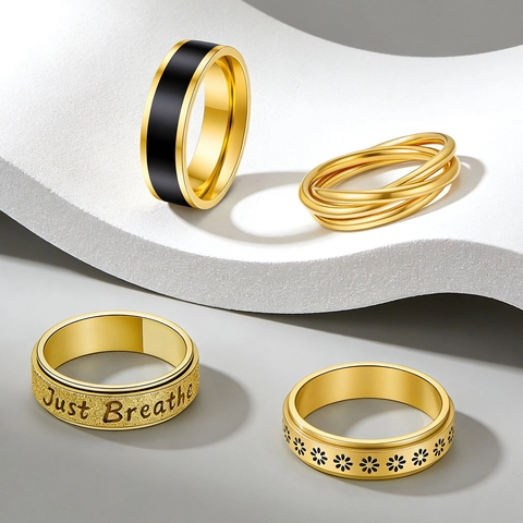 Stainless Steel Spinner Ring Anxiety Ring For Women Men Just Breathe Engraved Daisy Flower Meditation Rotating Band Ring Jewelry Gift