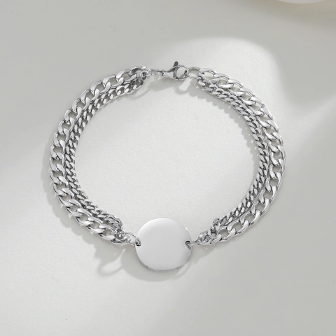 Edelstahl Doppelschicht Panzerkette Armband Mit Polierter Runder Scheibe Minimalistischer Geometrischer Schmuck Für Damen Herren