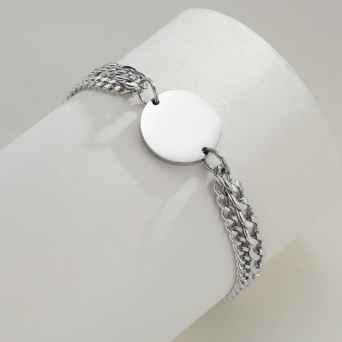 Edelstahl Doppelschicht Panzerkette Armband Mit Polierter Runder Scheibe Minimalistischer Geometrischer Schmuck Für Damen Herren