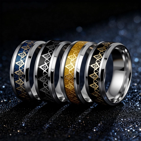 Vintage Masonic Freemasonry Stainless Steel Ring For Men Women Square Compass Letter G Band Fashion Religious Jewelry