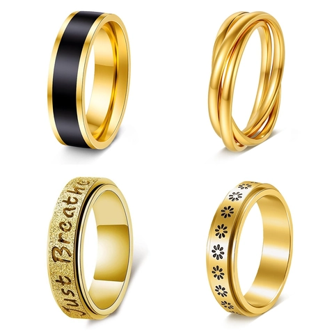 Stainless Steel Spinner Ring Anxiety Ring For Women Men Just Breathe Engraved Daisy Flower Meditation Rotating Band Ring Jewelry Gift