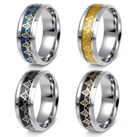 Vintage Masonic Freemasonry Stainless Steel Ring For Men Women Square Compass Letter G Band Fashion Religious Jewelry