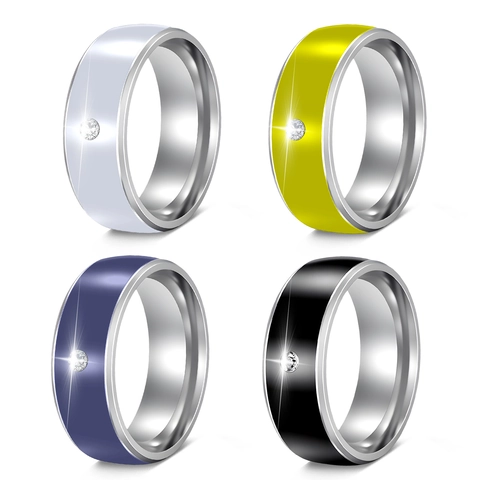 Bague Large en Acier Inoxydable Minimaliste pour Hommes Femmes Avec Strass Unique Incrusté d'Émail Bijoux de Mode Cadeau