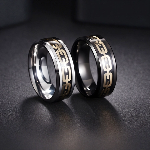 Men Stainless Steel Ring Geometric Hollow Chain Pattern Punk Style Fashion Finger Ring Jewelry For Men Unisex Band Ring