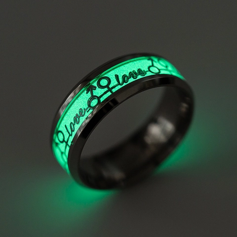 Leuchtender Edelstahl Love Buchstabe Ring Geschlechtssymbol Im Dunkeln Leuchtend Paar Band Ring Mode Schmuck Für Damen Herren