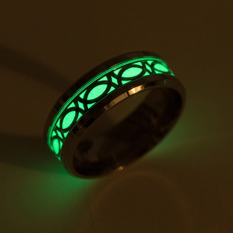 Anello Luminoso in Acciaio Inossidabile per Uomo Donna Motivo Drago Celtico Brilla al Buio Fascia Vintage Matrimonio Festa Gioielli di Moda