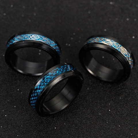 Heren Titaniumstaal Spinner Ring Keltische Draak Koolstofvezelinleg Retro Punk Stressverlichtende Ring Mode Sieraden