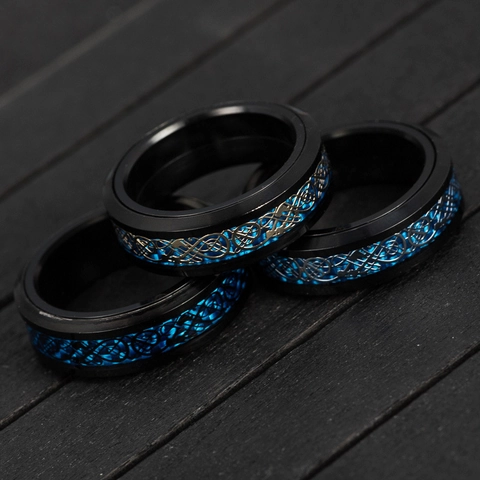 Heren Titaniumstaal Spinner Ring Keltische Draak Koolstofvezelinleg Retro Punk Stressverlichtende Ring Mode Sieraden