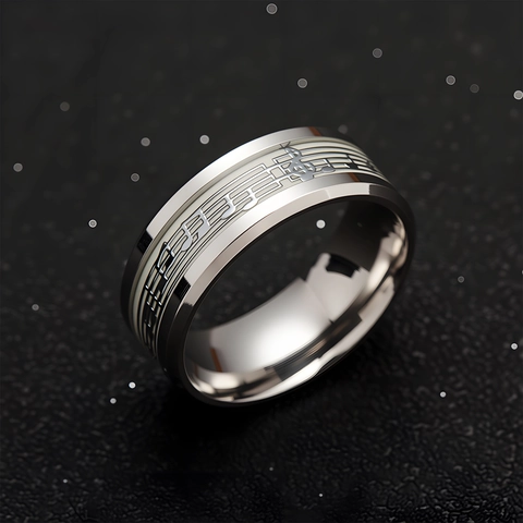 Bague Lumineuse en Acier Inoxydable Notes de Musique Portée Brille dans le Noir Symboles Musicaux Bague pour Homme Femme Bijoux de Mode
