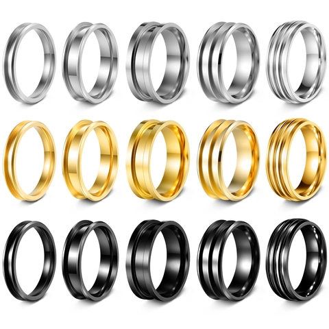 Minimalist 304 Stainless Steel Grooved Ring For Men Women DIY Inlay Blank Polished Band Jewelry Gift