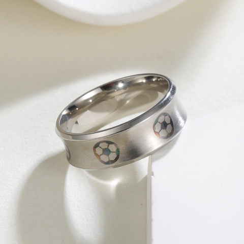 Fußball Muster Edelstahl Band Ring Für Damen Herren Gebürstetes Finish Fußball Sportlich Schmuck Geschenk Gold Silber Schwarz Ring