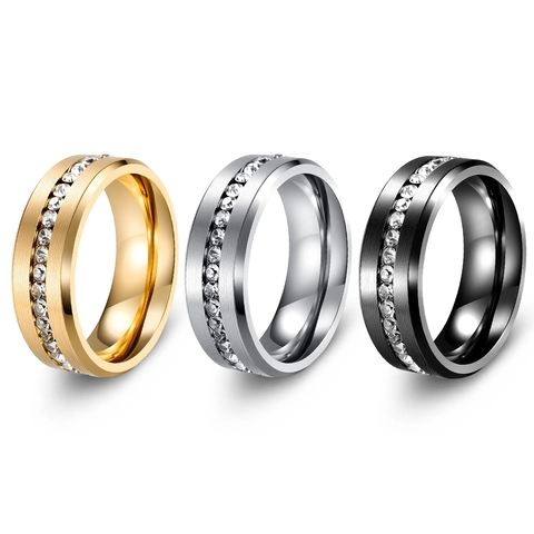 Anello Moda in Acciaio Inossidabile con Zirconia per Uomo Donna Pietre Incastonate a Fila Singola Galvanizzato Nero Oro Argento Gioielli