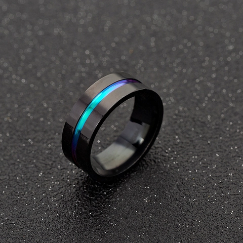 Anello da Uomo Minimalista in Acciaio Inossidabile Nero Finitura Spazzolata Scanalatura Arcobaleno Anello a Fascia Gioielli di Moda