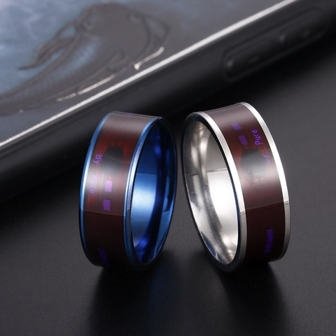 Anello Intelligente NFC in Acciaio Inossidabile Stile Tecnologico Motivo a Circuito Stampato Digitale Anello Geometrico Uomo Donna