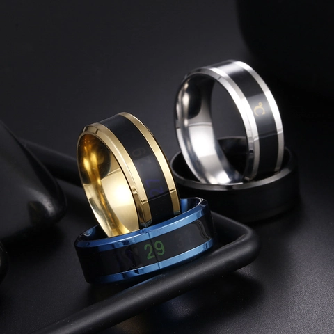 Temperature Sensing Color Changing Titanium Steel Ring For Unisex Mood Smart Real Time Monitor Wedding Jewelry Couple Band Ring