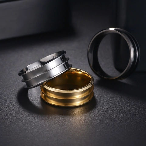 Minimalist 304 Stainless Steel Grooved Ring For Men Women DIY Inlay Blank Polished Band Jewelry Gift